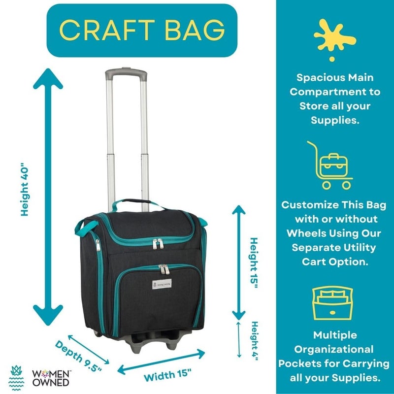 Handy Sandy Craft Bag Organizer â€“ 16"x9.5"x15" Portable Tote with Handles & Pockets â€“ Multi-Use Art, Sewing, and Scrapbooking Storage â€“ Optional Rolling Cart Compatible- Patent- Black - Image 5